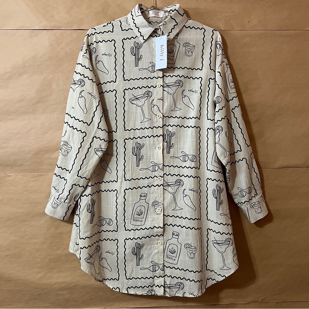 Billy J | NWT Piper Shirt Dress Chili Cactus Button Down Cocktail Print Size XS - Picture 3 of 11